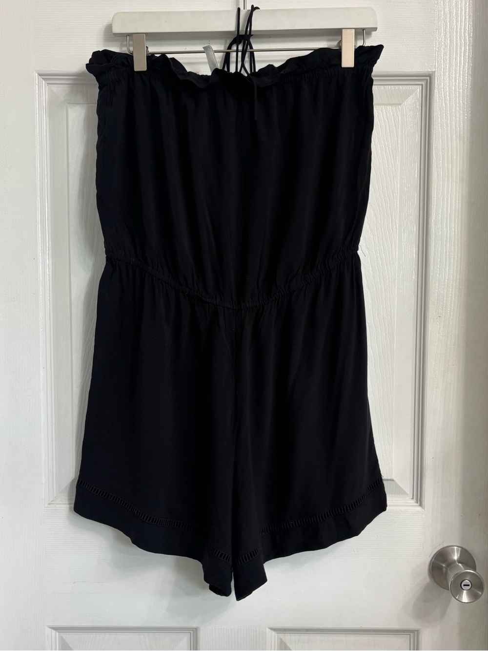 Seafolly Halter Shorts Romper with Ruffle Top Large Black